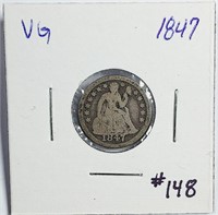 1847  Seated Liberty Dime   VG
