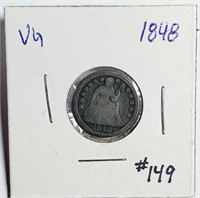 1848  Seated Liberty Dime   VG
