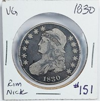 1830  Capped Bust Half Dollar   VG   rim nick