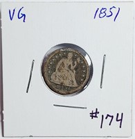 1851  Seated Liberty Dime   VG