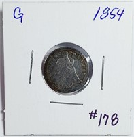 1854 w/arrows  Seated Liberty Dime   G