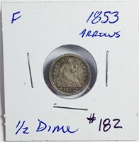 1853 w/arrows  Liberty Seated Half Dime   F