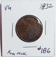 1832  Half Cent   VG   rim nick