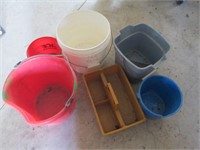 plastic buckets and tray