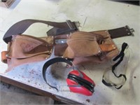 toolbelt, earmuffs, goggles
