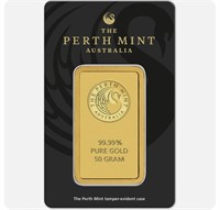 50 Gram Gold Bar - Perth Mint- 99.99 Fine in Assay