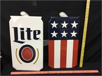 NOS Beer Can Flag Tin Sign MILLER LITE