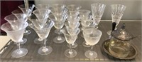 ASSORTED GLASSWARE, WATERFORD STEMS, SILVERPLATE