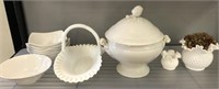 MILK GLASS AND ASSORTED DECORATIVE BOWLS