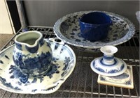 BLUE AND WHITE DISHES, IRON STONE, MISC