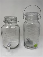Two Beverage Dispenser Glass Jars
