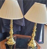Pair of Brass Table Lamps with Shades