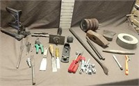 Assorted Tools, Steel Wheels, Maul & Axe Head