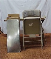 Table, (2) Cosco Folding Chairs; Metal Shelf