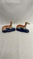 Pair of antique greyhound inkwells