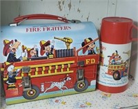 Fire fighters metal lunch box and thermos