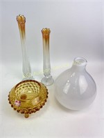 Viking amber glass bowl, round opalescent glass