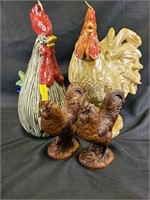 Rooster decor- pair of wooden rooster figurines,