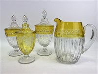 Set of 3 Cambridge yellow glass covered candy