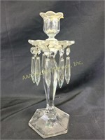 Glass candlestick w/hanging prisms