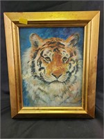Acrylic on canvas tiger painting, signed C. S.