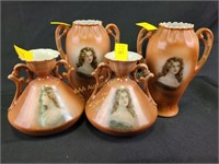 (4) Austrian porcelain portrait vases
