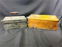 Vintage John Lewis metal lockbox, vintage wooden