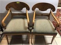 PAIR VINTAGE BURL ARM CHAIRS