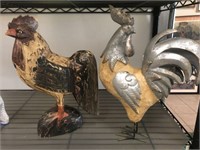 CARVED WOODEN ROOSTER PAIR