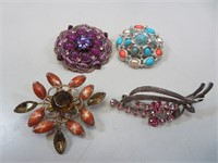 4 Vintage Ornate Brooch Pins (1/2" - 2&7/8")