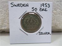 1953 Sweden Silver 50 Ore Coin