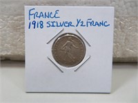 1918 France Silver 1/2 Franc Coin