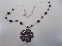 Purple Heart Shaped Rhinestone Necklace 20"