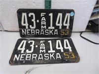 1953 Nebraska License Plate Set 43 Farm 144