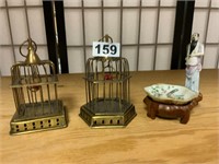 2 Brass Bird Cages & Ash Tray