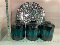Decorative Glass Charger Mosaic & 3 Vases