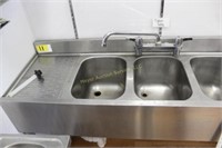 Triple stainless sink and faucets