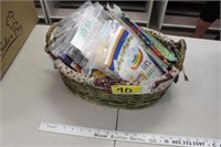basket with Quilt panels, buttons, etc