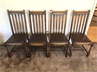 4 Oak Antique Chairs Leather Seats