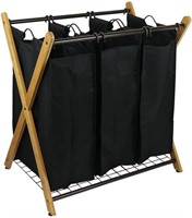Oceanstar Bamboo 3-Bag Laundry Sorter Black