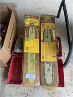 2 NEW CHAINSAW BARS AND BOX OF CHAINS