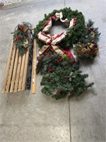 Craft sled and Christmas wreaths