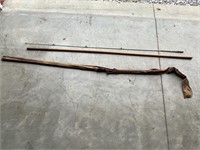 Old fork and hoe Steel fishing pole