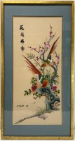 Framed Asian Pheasant Linen Art
