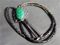 Malachite & silver bolo tie, unmarked, by Bennett