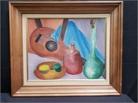 Framed painting on board still life