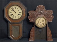 Pair of vintage clocks (as is). Largest: 12"W x