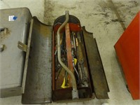 metal toolbox with assorted tools