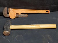 Tools: heavy duty 18" pipe wrench, & sledge