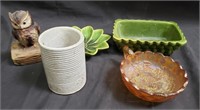 Group of pottery pieces, carnival glass and